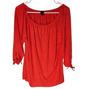 Ann Taylor Womens Red Rayon 3/4 Sleeve Tie Cuff Peasant Blouse‎ Top Medium